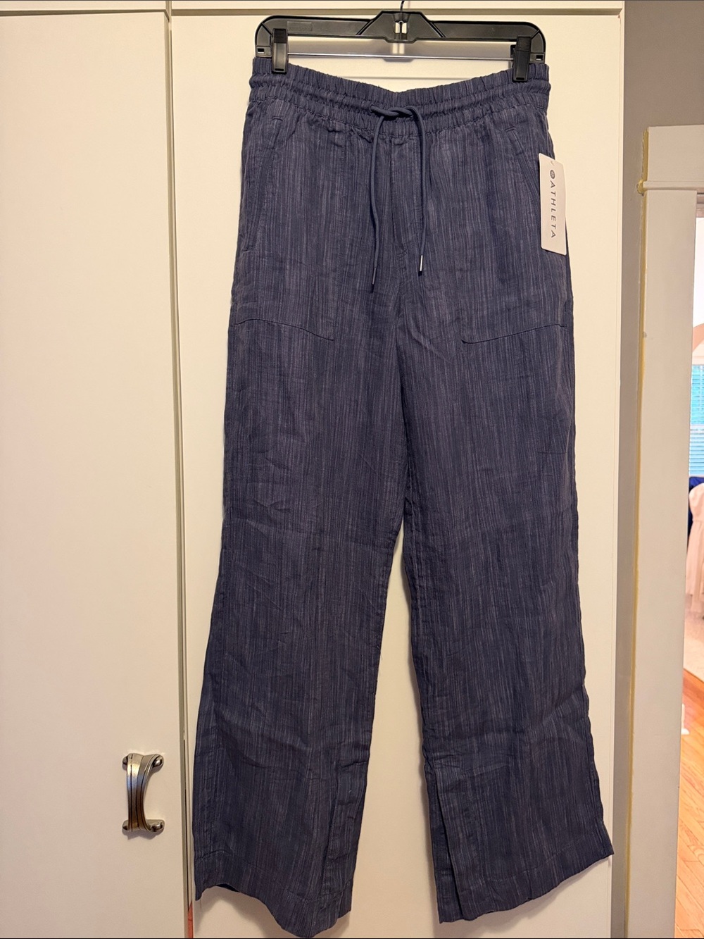 Athleta Navy Blue Drawstring Linen-Blend Joggers